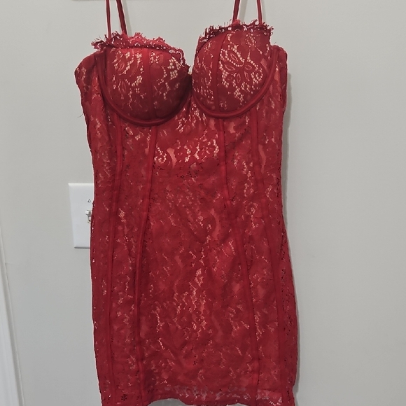 Elegant Red Lace Chemise Dress - Fashion Nova XL - Picture 1 of 4